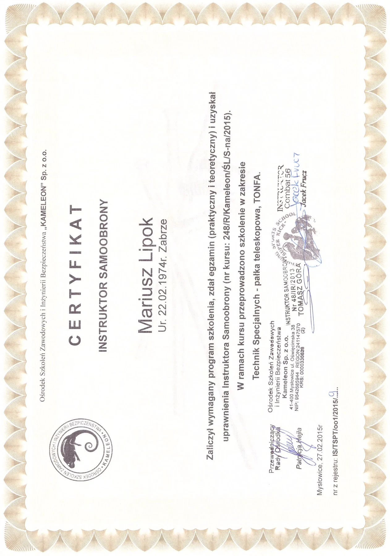 Certyfikat instruktorski · III