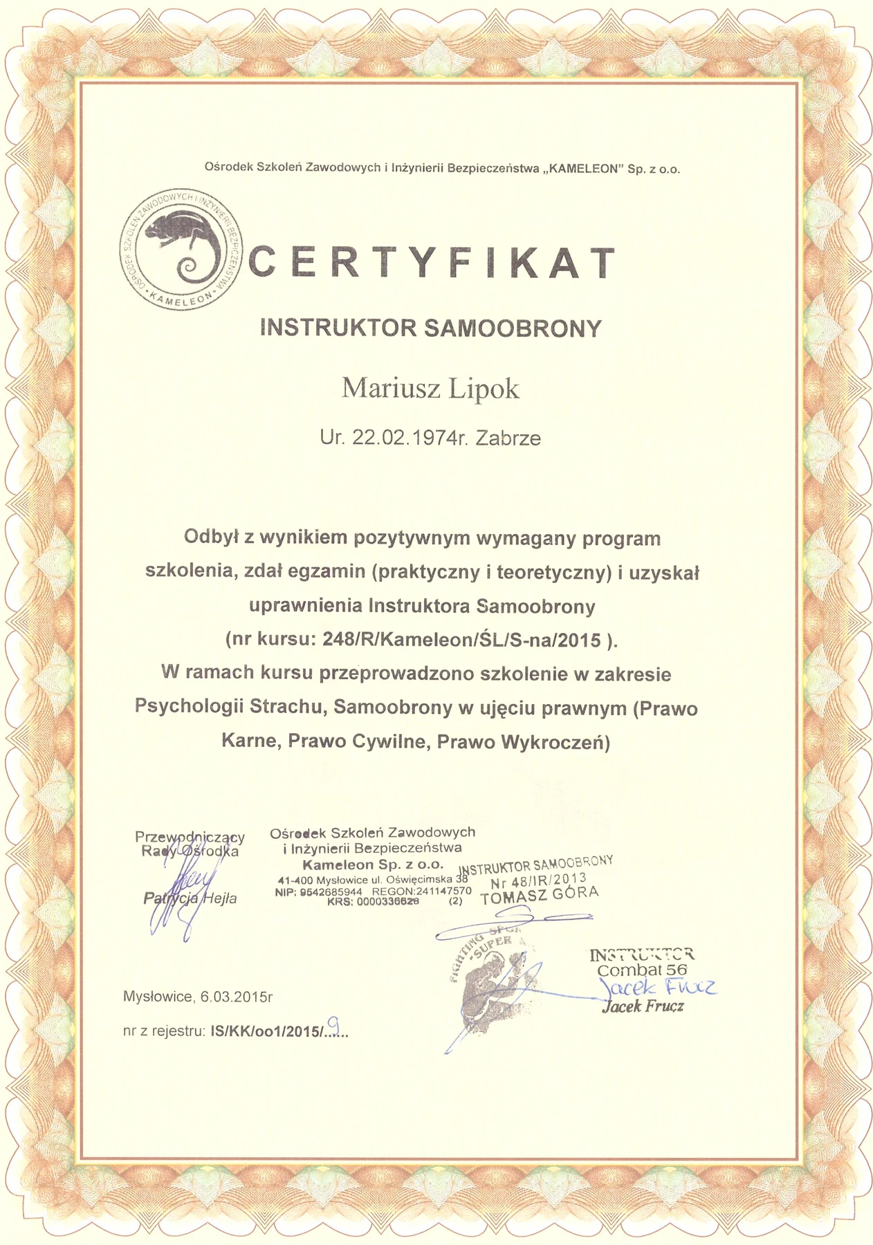 Certyfikat instruktorski · II