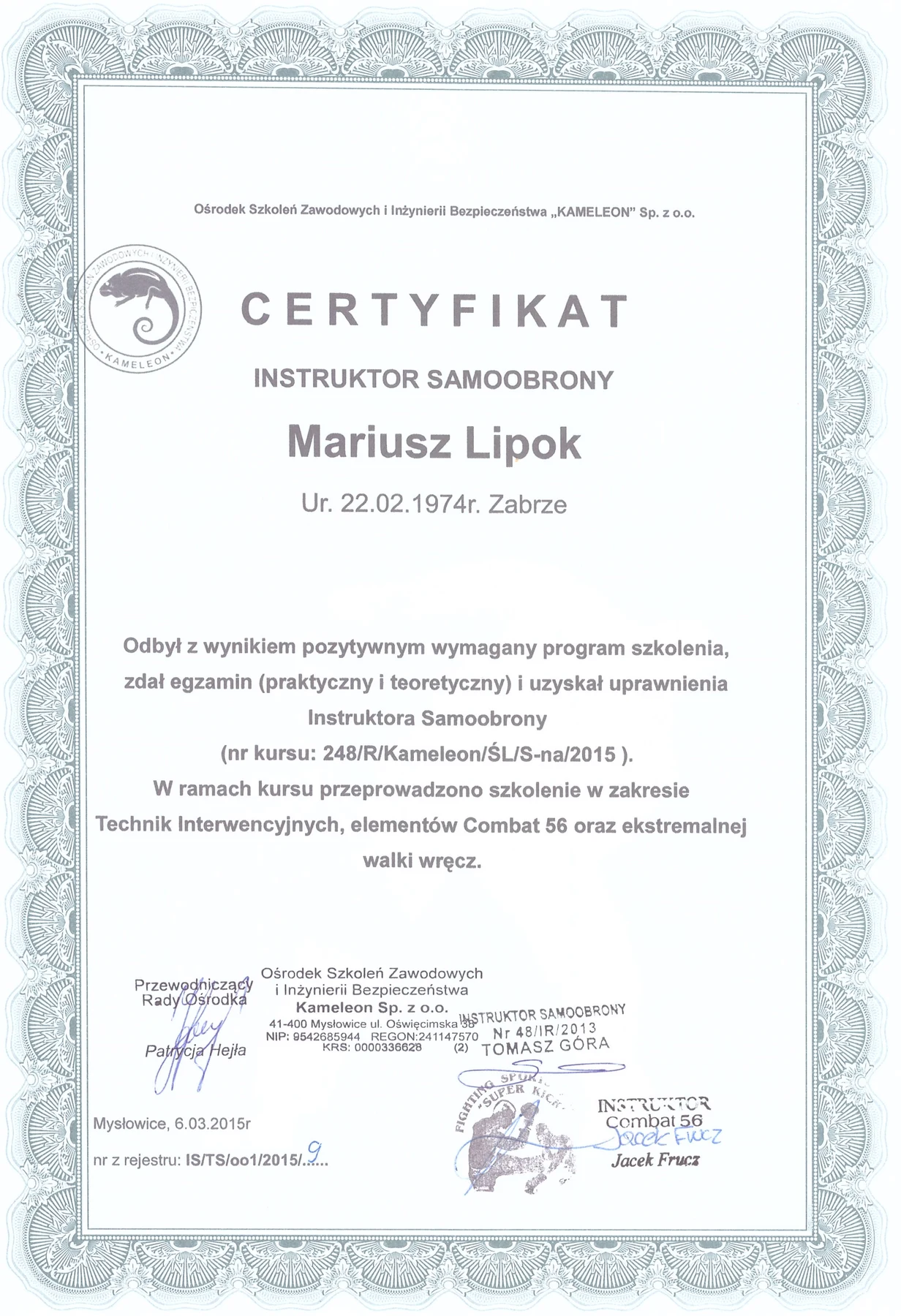 Certyfikat instruktorski · I
